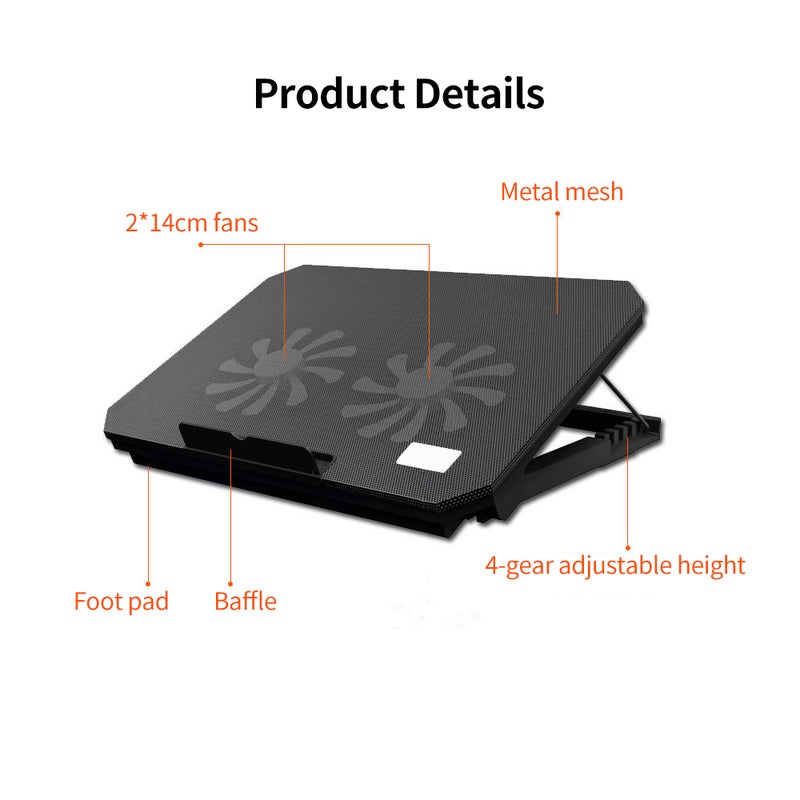 Laptop Cooler Laptop Cooling Stand Heat Dissipation Bracket with 4-gear Adjustable Height Dual Cooling Fans White - Image 3