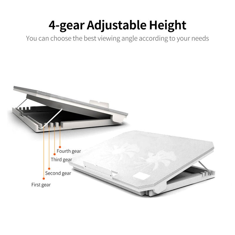 Laptop Cooler Laptop Cooling Stand Heat Dissipation Bracket with 4-gear Adjustable Height Dual Cooling Fans White - Image 5