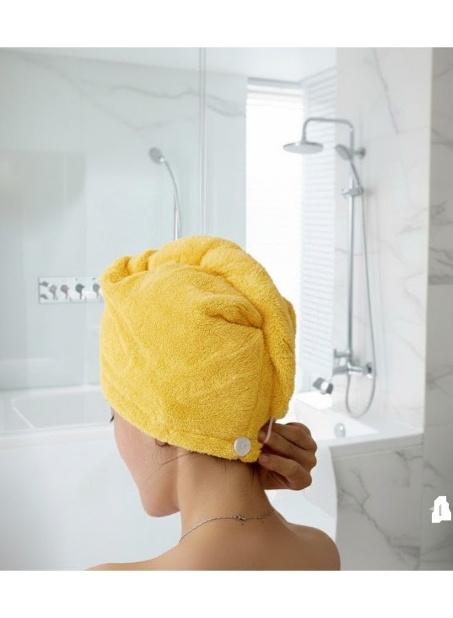 yellow Microfiber Hair Towel with smile face
