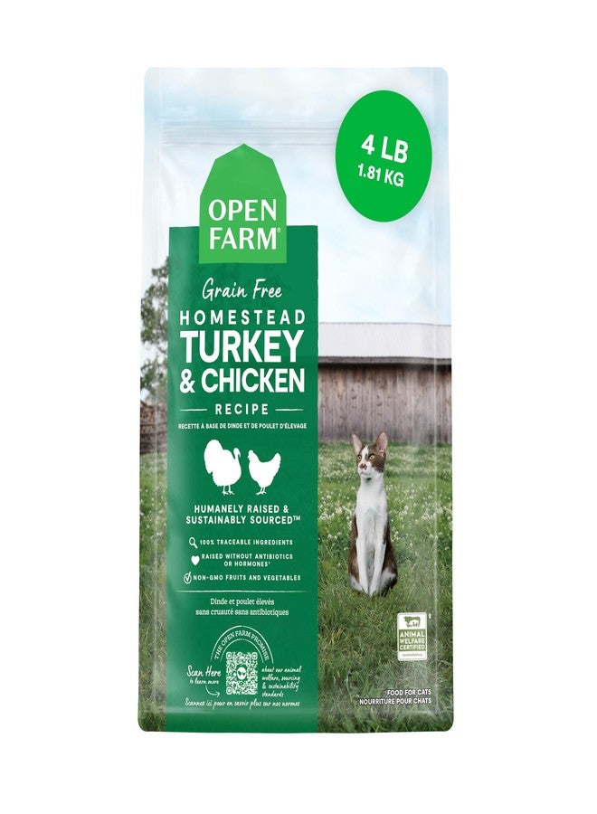 Open Farm طعام جاف للقطط من أوبن فارم، خالٍ من الحبوب، حبيبات غنية بالبروتين لنظام غذائي كامل ومتوازن، فواكه وخضراوات غير معدلة وراثيًا، ألياف بريبيوتيك لدعم الهضم، وصفة دجاج وديك رومي منزلية، كيس 4 أرطال - Image 1