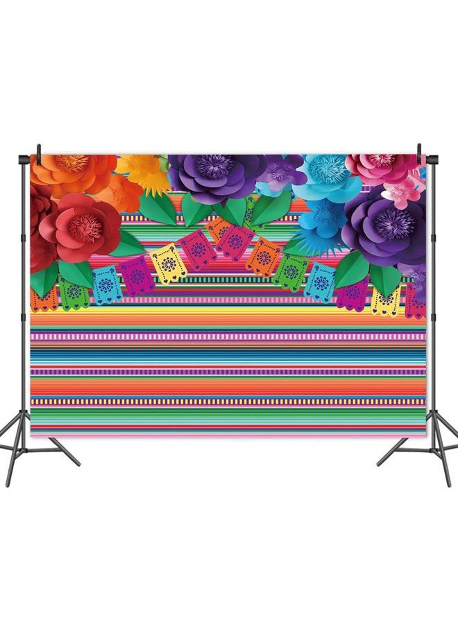 CGXINS - 8x6ft Mexican Fiesta Backdrop for Mexican Party Decor Cinco De Mayo Photo Background Floral Stripes Flags Birthday Party Banner Supplies Photo Booth - Image 1
