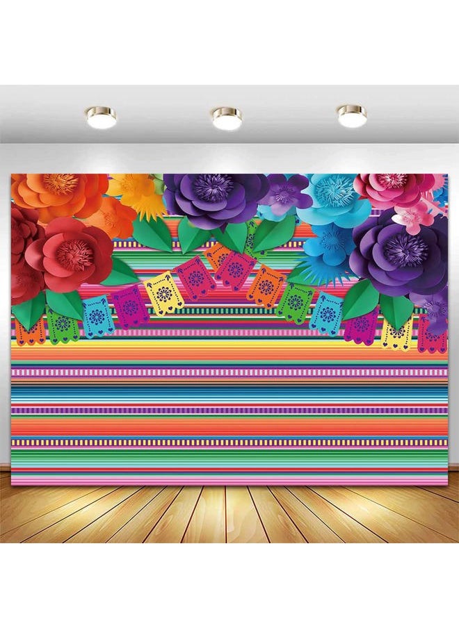 CGXINS - 8x6ft Mexican Fiesta Backdrop for Mexican Party Decor Cinco De Mayo Photo Background Floral Stripes Flags Birthday Party Banner Supplies Photo Booth - Image 1