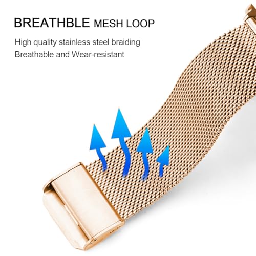 DEALELE Bands Compatible with Huawei Watch GT5 Pro 42mm / GT5 / GT4 41mm / Fossil Q Venture Gen 4/3 / Women's Gen 5E 42mm / Women's Gen 6, 18mm Stainless Steel Metal Mesh Replacement Strap, Rose gold - Image 3