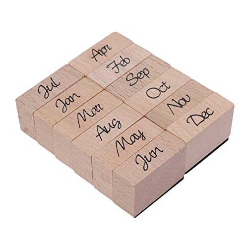WeKonnect; Wooden Rubber Stamp January to December 12 Pcs Wood Stamps | Decorative & Vintage Week Stamps for Journaling, Card Making, DIY, Craft & Scrapbooking (Month - January to December) - Image 1