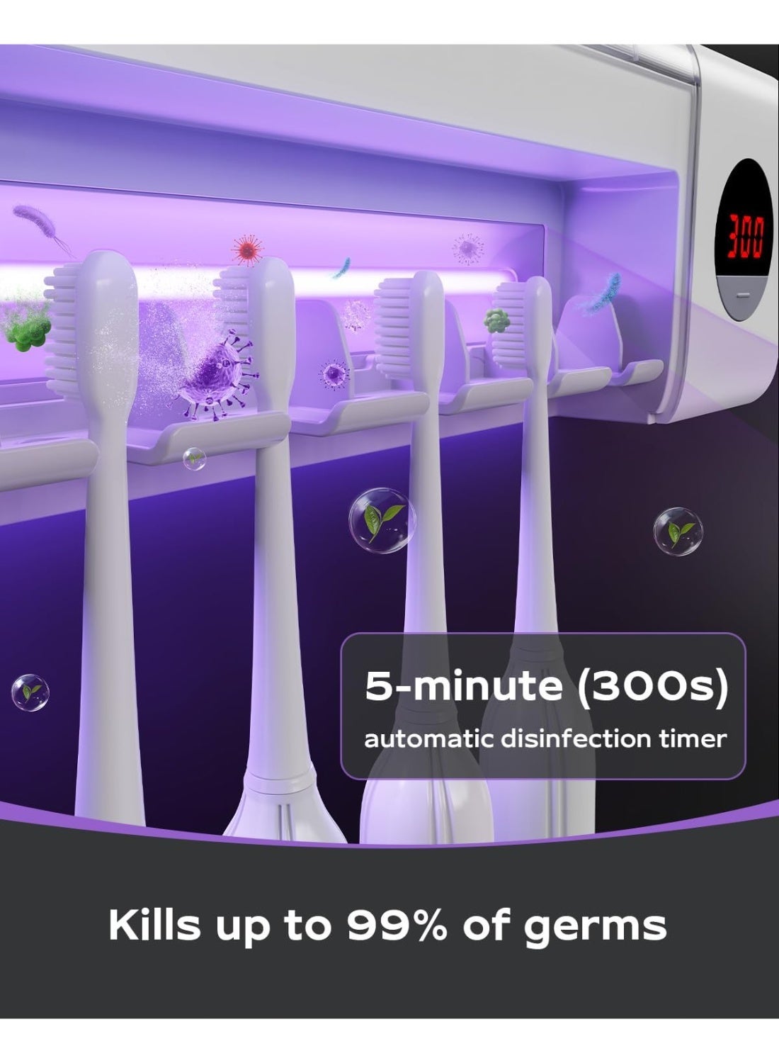 UV Toothbrush Sanitizer, Toothbrush Sanitizer Holder, Sterilization & Timing Functions, 2000mAh Rechargeable Cordless Wall Mounted Toothbrush Sterilizer for Bathrooms (White)