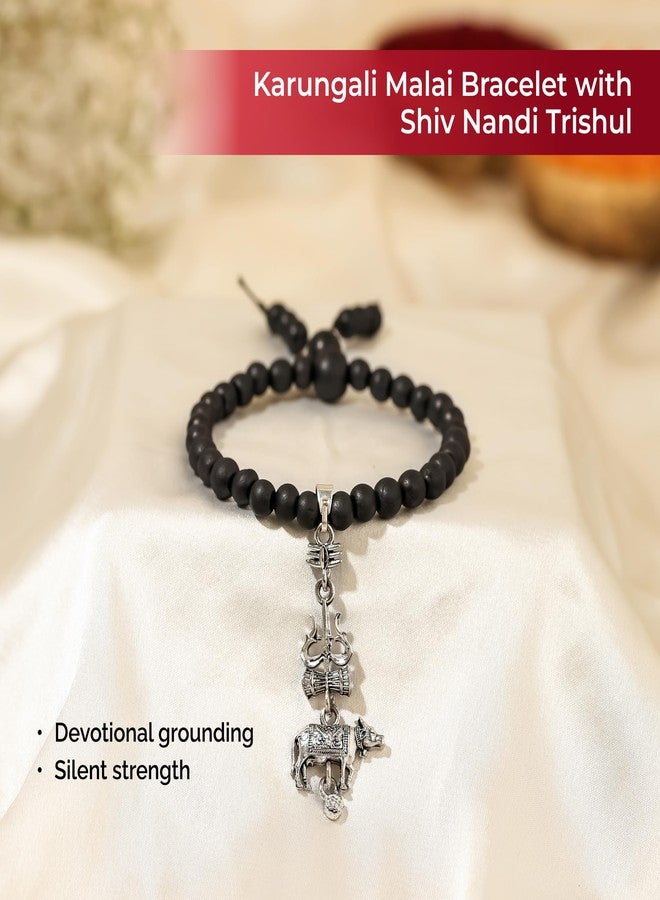 Divine Hindu Karungali Malai Bracelet with Shiv Trishul & Nandi Pendant | Original Karungali Wooden Beads Bracelet for Men & Women | Mahadev Protection Bracelets |Adjustable Thread Spiritual Bracelets - Image 3