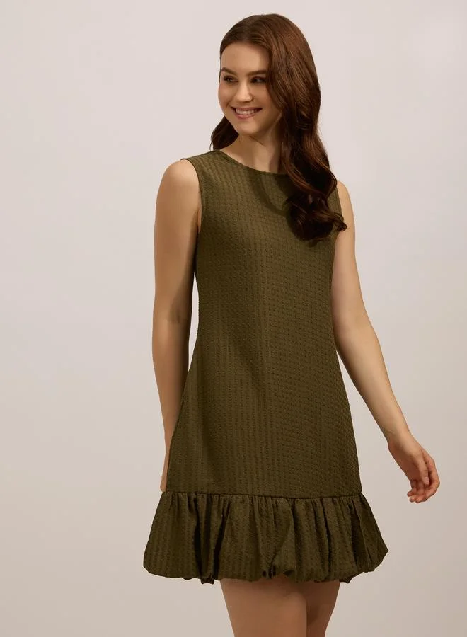 OUTZIDR  Olive Bubble Hem Textured Mini Dress for Women | Best Price UAE