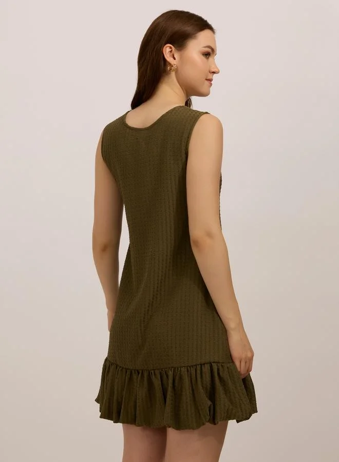 OUTZIDR  Olive Bubble Hem Textured Mini Dress for Women | Best Price UAE