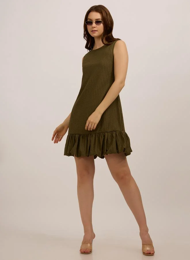 OUTZIDR  Olive Bubble Hem Textured Mini Dress for Women | Best Price UAE