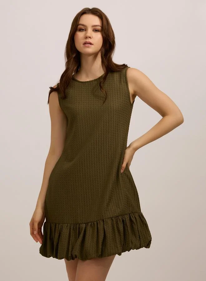 OUTZIDR  Olive Bubble Hem Textured Mini Dress for Women | Best Price UAE