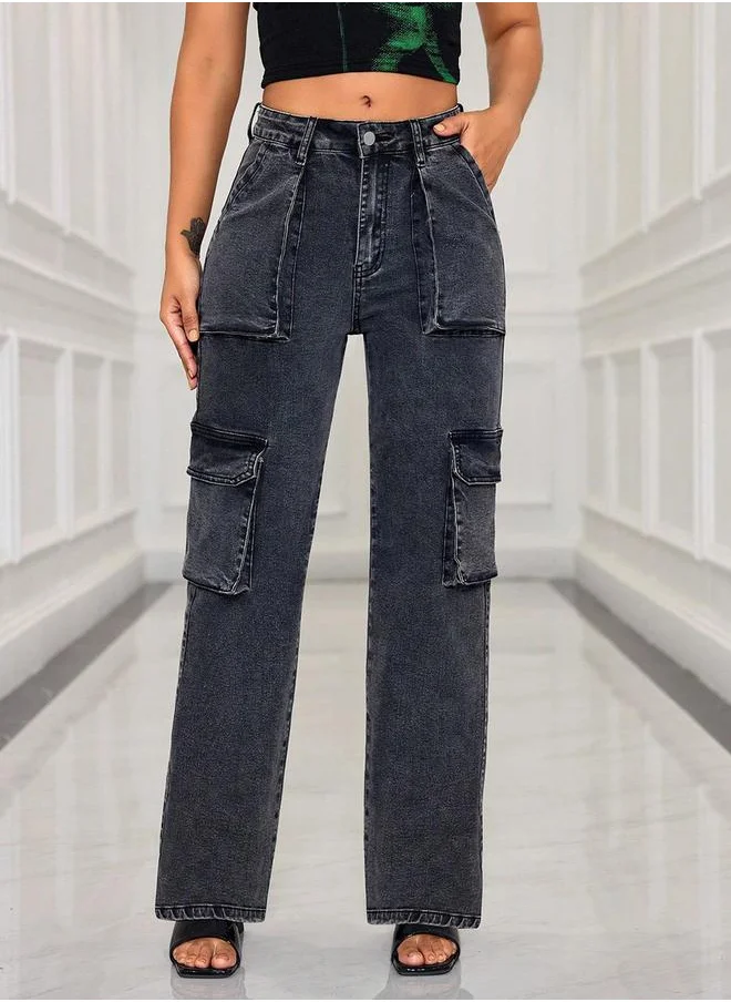 Kotty High Rise Straight Leg Cargo Jeans