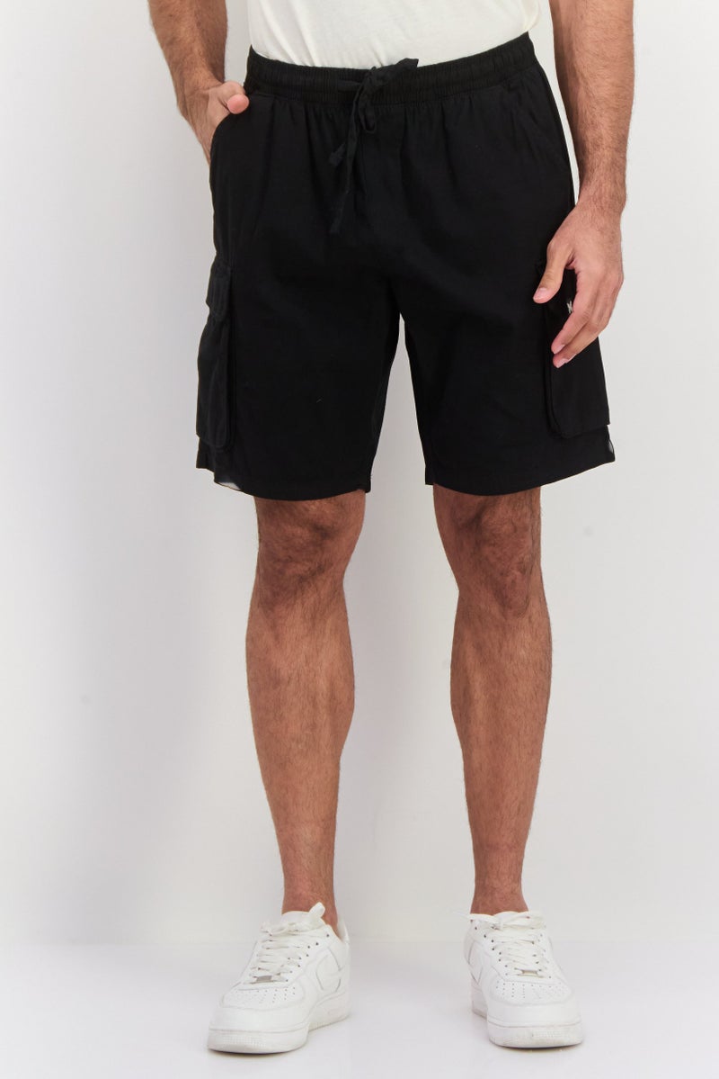 GOOD FOR NOTHING شورتات كارجو للرجال بشعار العلامة التجارية، أسود - Image 1