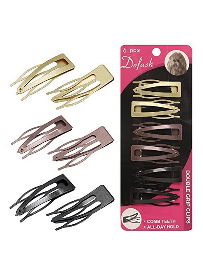 Dofash Ofash Double Grips Hair Clips Hair Barrettes Snap Hair Clips Metal Hair Grips Hair Accessories (Black 2Pcs+Brown 2Pcs+Gold 2Pcs)… - Image 2