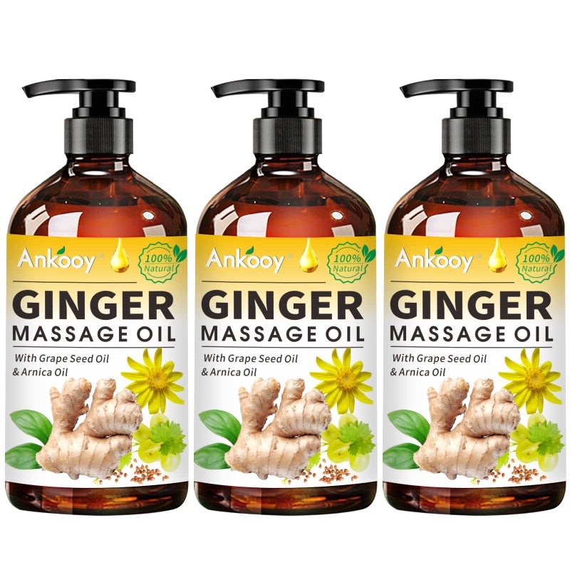 3 Pack Ginger Massage Oil with Arnica OilVitamin E Oil and Grape Seed OilGinger Oil for Lymphatic Drainage100 Natural Ginger Essential Oil for Warming and Relaxing