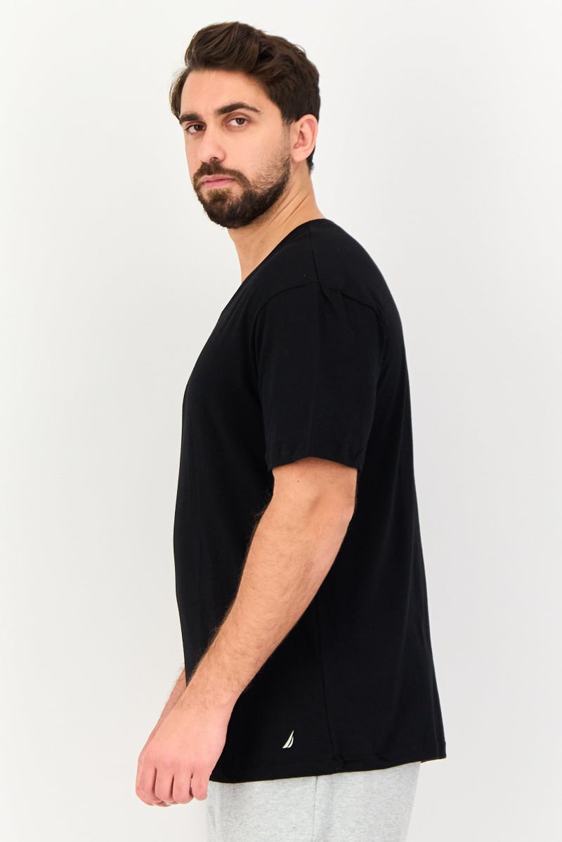 NAUTICA Men 3 Pcs V-Neck Brand Logo Undershirt, Black - Image 2