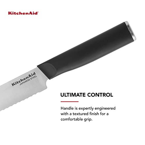 KitchenAid Classic Serrated Bread Knife with Custom-Fit Blade Cover, 8-inch, Sharp Kitchen Knife, High-Carbon Japanese Stainless Steel Blade, Black - Image 4