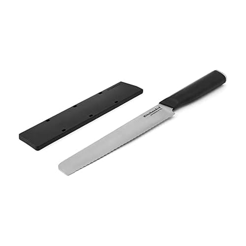 KitchenAid Classic Serrated Bread Knife with Custom-Fit Blade Cover, 8-inch, Sharp Kitchen Knife, High-Carbon Japanese Stainless Steel Blade, Black - Image 1