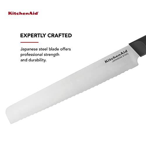 KitchenAid Classic Serrated Bread Knife with Custom-Fit Blade Cover, 8-inch, Sharp Kitchen Knife, High-Carbon Japanese Stainless Steel Blade, Black - Image 2
