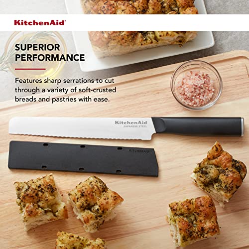 KitchenAid Classic Serrated Bread Knife with Custom-Fit Blade Cover, 8-inch, Sharp Kitchen Knife, High-Carbon Japanese Stainless Steel Blade, Black - Image 3