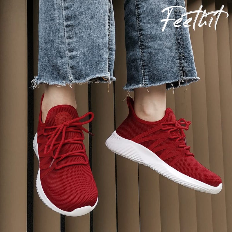 Feethit Womens Slip On Running Shoes Non Slip Walking Shoes Lightweight Gym Workout Shoes Breathable Fashion Sneakers All Burgundy Size 8.5 - Image 2