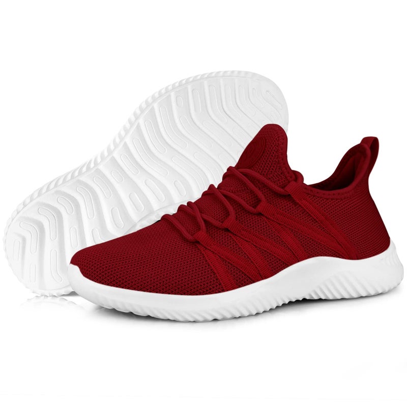 Feethit Womens Slip On Running Shoes Non Slip Walking Shoes Lightweight Gym Workout Shoes Breathable Fashion Sneakers All Burgundy Size 8.5 - Image 5