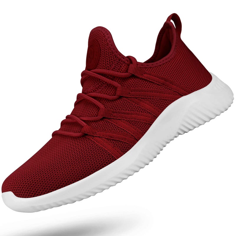 Feethit Womens Slip On Running Shoes Non Slip Walking Shoes Lightweight Gym Workout Shoes Breathable Fashion Sneakers All Burgundy Size 8.5 - Image 1