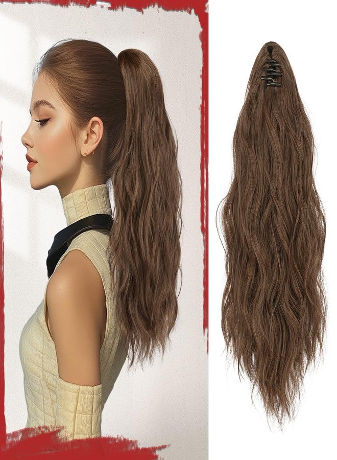 SOFEIYAN Ponytail Extension 16" Curly Wavy Claw Clip Ponytail Hair Extensions Small Claw Clip in Hairpiece Fluffy Clip on Pony Tails Jaw Clips for Women Synthetic Hairpiece, Brown/Light Auburn Mixed - Image 1
