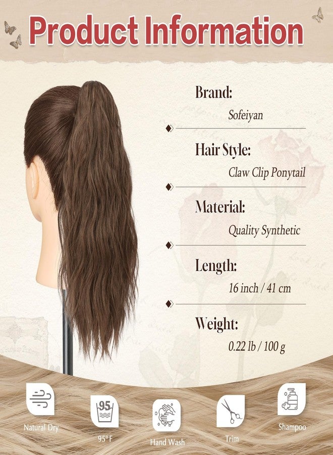 SOFEIYAN Ponytail Extension 16" Curly Wavy Claw Clip Ponytail Hair Extensions Small Claw Clip in Hairpiece Fluffy Clip on Pony Tails Jaw Clips for Women Synthetic Hairpiece, Brown/Light Auburn Mixed - Image 5