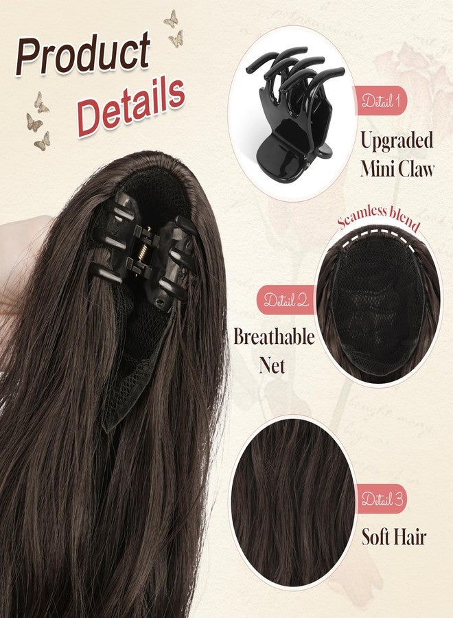SOFEIYAN Ponytail Extension 16" Curly Wavy Claw Clip Ponytail Hair Extensions Small Claw Clip in Hairpiece Fluffy Clip on Pony Tails Jaw Clips for Women Synthetic Hairpiece, Brown/Light Auburn Mixed - Image 2