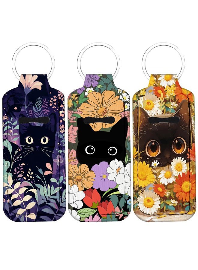 WXCYDG Chapstick Holder Keychain,Cute Lip gloss Keychain,Lipstick Neoprene Clip-on Lip Balm Holder for Woman, Black Cat 1 - Image 1