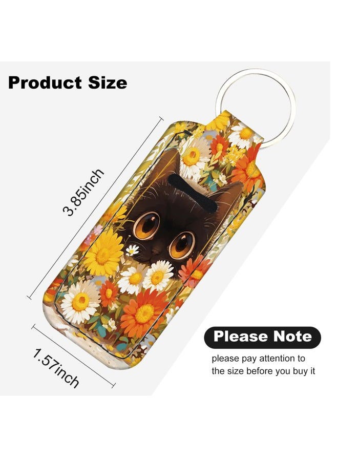 WXCYDG Chapstick Holder Keychain,Cute Lip gloss Keychain,Lipstick Neoprene Clip-on Lip Balm Holder for Woman, Black Cat 1 - Image 2