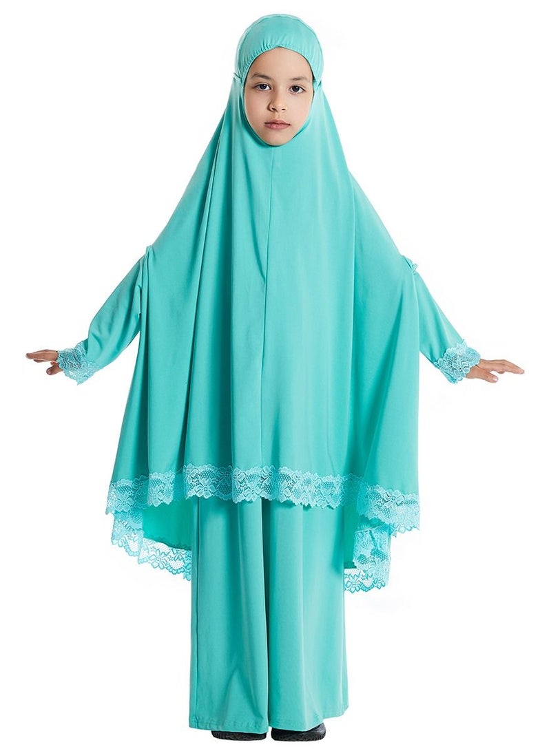 Loquat Girl's 2-Piece Clothing Set Batwing Sleeve Hooded top Abaya and half skirt Dress Light Green  - Image 1