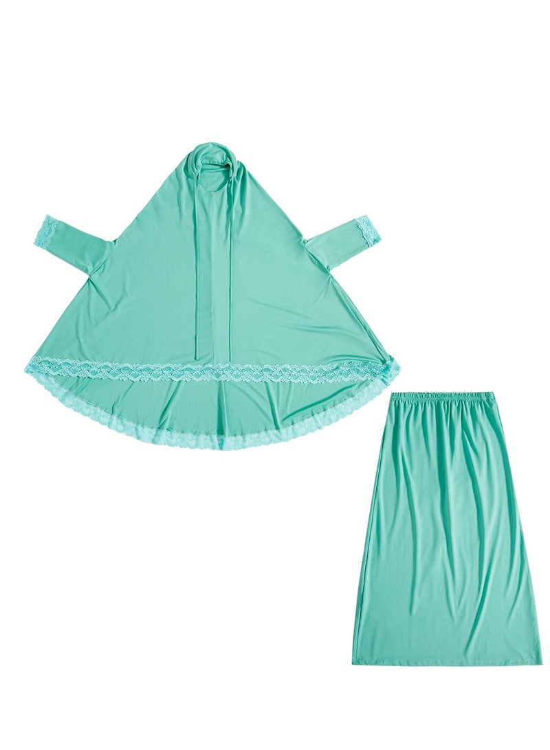 Loquat Girl's 2-Piece Clothing Set Batwing Sleeve Hooded top Abaya and half skirt Dress Light Green  - Image 3