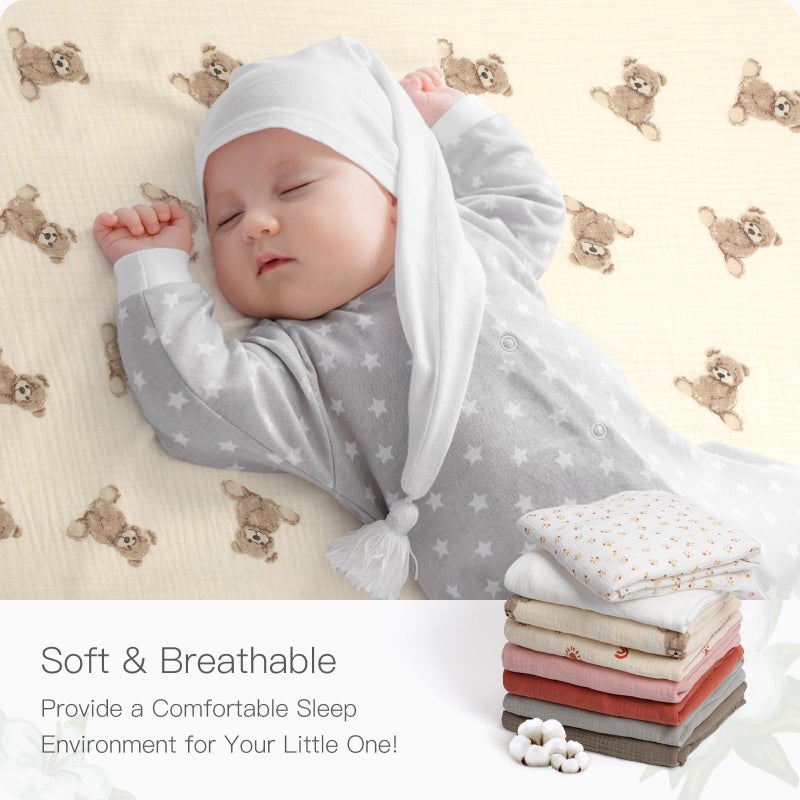 Knirose 100% Organic Cotton 52x28 Inches Muslin Crib Sheets Fitted Crib Mattress Sheet for Baby Girls & Boys, Soft Boho Neutral Toddler Bedding Bed Sheets Fits Well Standard Size Crib Mattress 28x52 Inches - Image 3