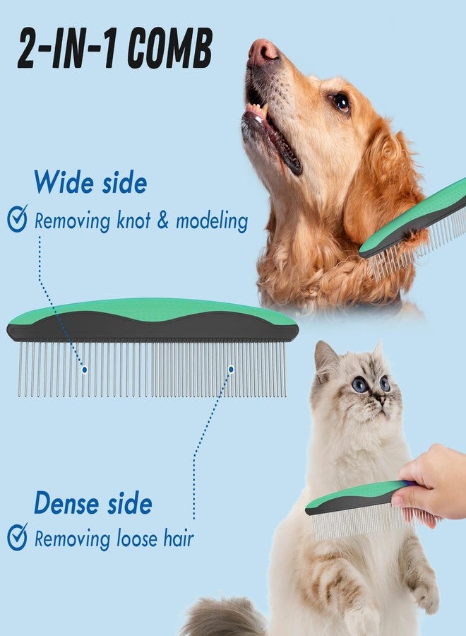 Docrok Pet Grooming Brush and Metal Comb Combo, Cat Brush Dog Brush for Shedding, Undercoat Rake for Dogs Grooming, Dematting Deshedding Brush Dogs Shedding Tool for Long matted Haired Pets, Green - Image 3