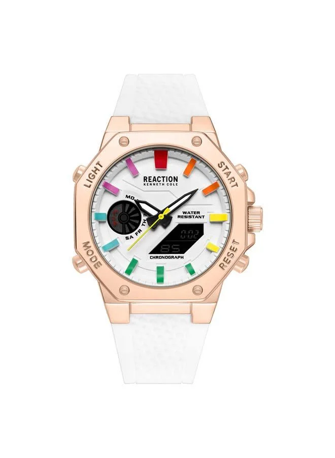 كينيث كول ريأكشن White Dial White Silicone Strap Analog-digital Watch for Men, 46mm