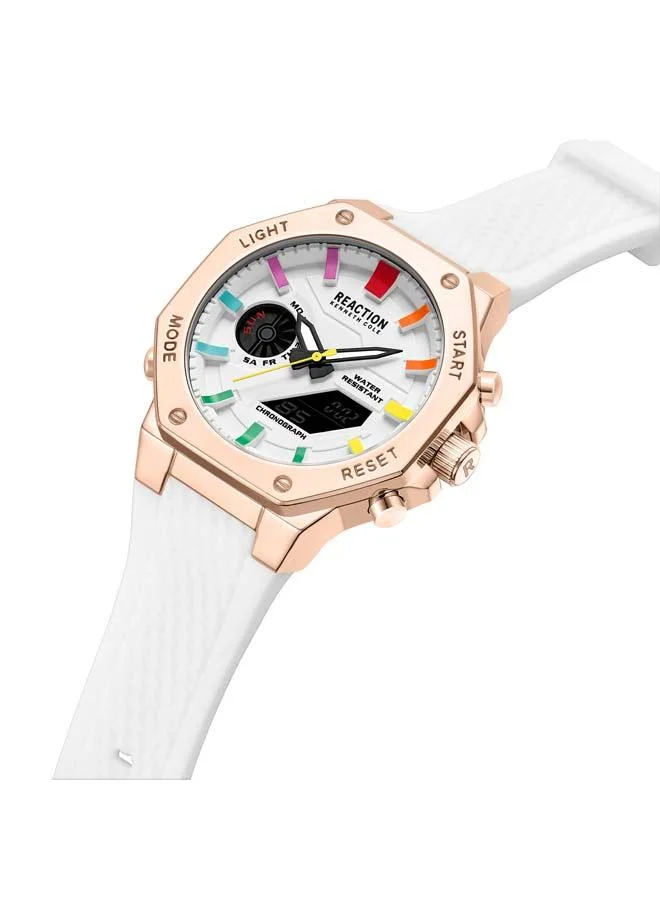 كينيث كول ريأكشن White Dial White Silicone Strap Analog-digital Watch for Men, 46mm