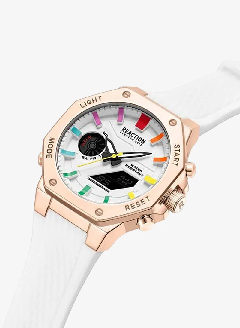 Kenneth Cole Reaction White Dial White Silicone Strap Analog-digital Watch for Men, 46mm