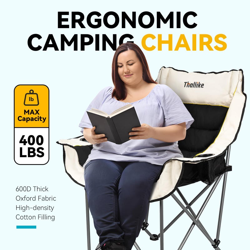 Thallike Oversized Camping Chair for Adults â€“ Heavy Duty Folding Chair with Cup Holders, Storage Pocket & Carry Bag â€“ Outdoor Padded Camp Chair for Camping, Backyard, Fishing & Sports â€“ Supports 400lbs - Image 5
