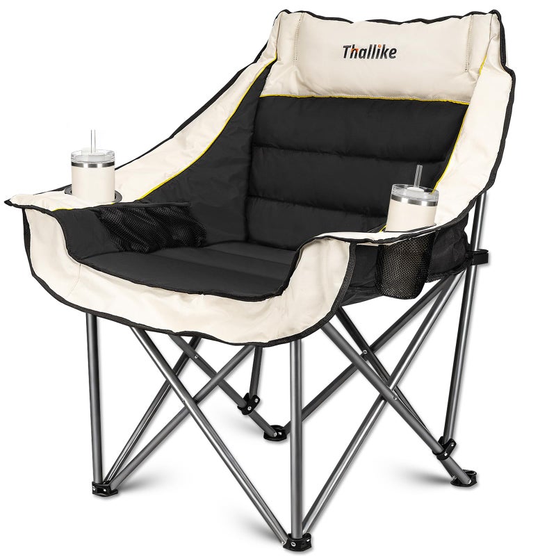 Thallike Oversized Camping Chair for Adults â€“ Heavy Duty Folding Chair with Cup Holders, Storage Pocket & Carry Bag â€“ Outdoor Padded Camp Chair for Camping, Backyard, Fishing & Sports â€“ Supports 400lbs - Image 1