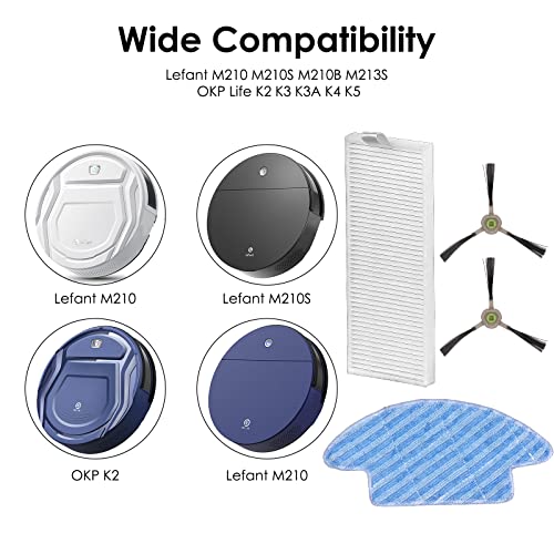 BRUVISH (12 Pieces) M210S M213S Replacement Parts for Lefant M210 Pro M210P M210B M213S M210S M210 M213, OKP Life K2 K3 K3A K4 K5, Robot Vacuum Accessories, 2 Mop Pads, 4 HEPA Filters, 6 Side Brushes - Image 5