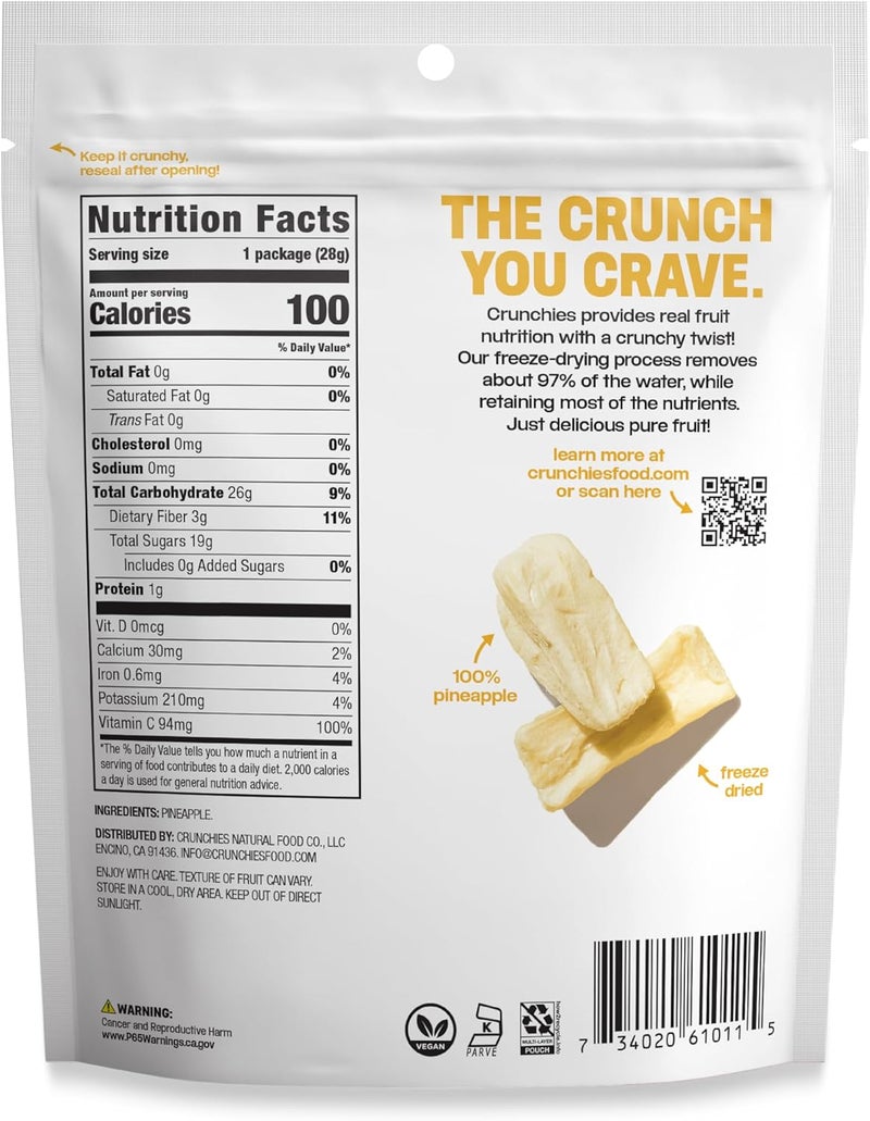 Crunchies Freeze-Dried Pineapple Snacks - 100% All Natural, Non-GMO, Kosher, Resealable Pack of 6 - Image 2