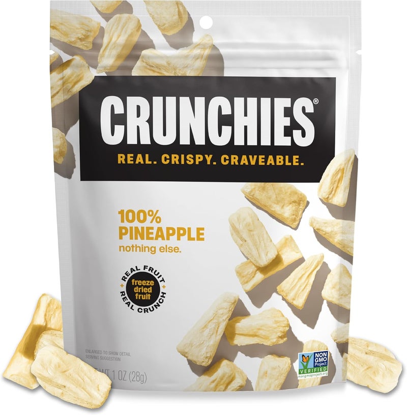 Crunchies Freeze-Dried Pineapple Snacks - 100% All Natural, Non-GMO, Kosher, Resealable Pack of 6 - Image 1