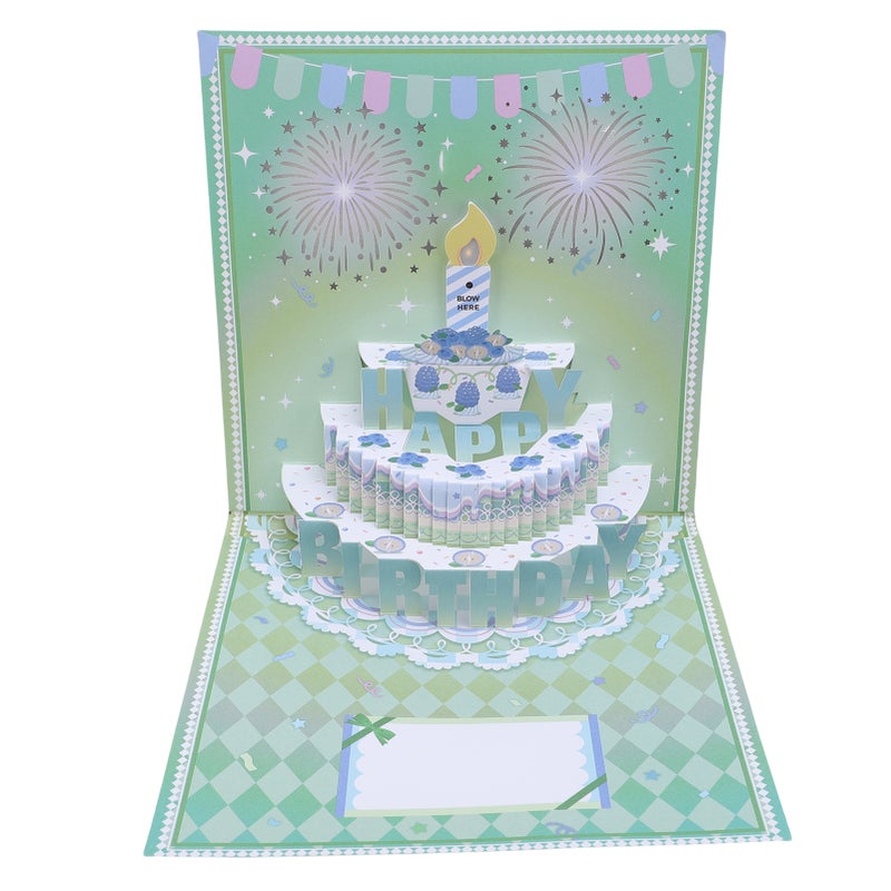 3D Pop Up Birthday Card Music LED Light Birthday Cake Firework Happy Birthday Greeting Card for Women Men Kids Wife Mom Husband Green - Image 1