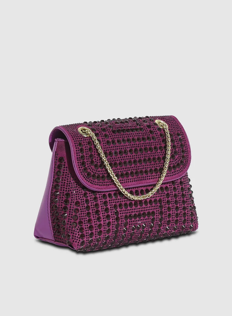 Haute Sauce Women's All Over Studs Handbag - Burgundy