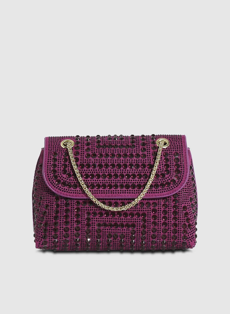 Haute Sauce Women's All Over Studs Handbag - Burgundy