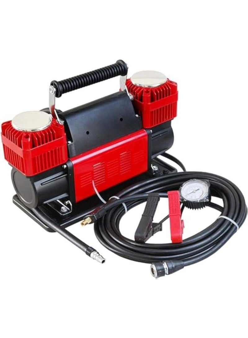 TBS DESIGN Car Tire Air Inflator Professional Dual-Cylinder Air Compressor, 12V Power, 150 PSI Pressure, 300L/Min Capacity, Equipped with Air Pressure Gauge