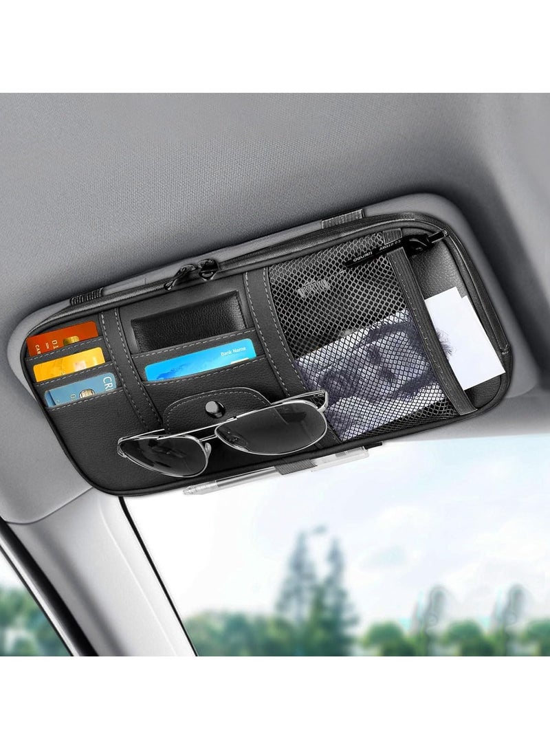 Linkstyle Car Sun Visor Organizer Auto Interior Leather Storage Pocket Pouch Bag for Card License Registration Pen Mobile - Image 1