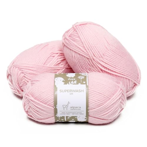 Alpaca Warehouse 100% Pure Wool Yarn Superwash Set of 3 Skeins (150 Grams) DK Weight - Sourced Directly from Peru - Heavenly Soft and Perfect for Knitting and Crocheting (Baby Pink) - Image 1