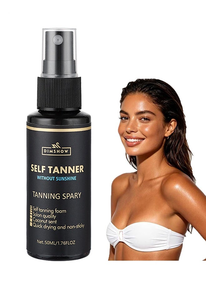 DIMSHOW Self Tanner Without Sunshine Tanning Spary, Sunless Tanning Mist with Coconut Scent, Quick Drying Non-Sticky Fake Tan for Natural Bronzed Skin 50ML - Image 1